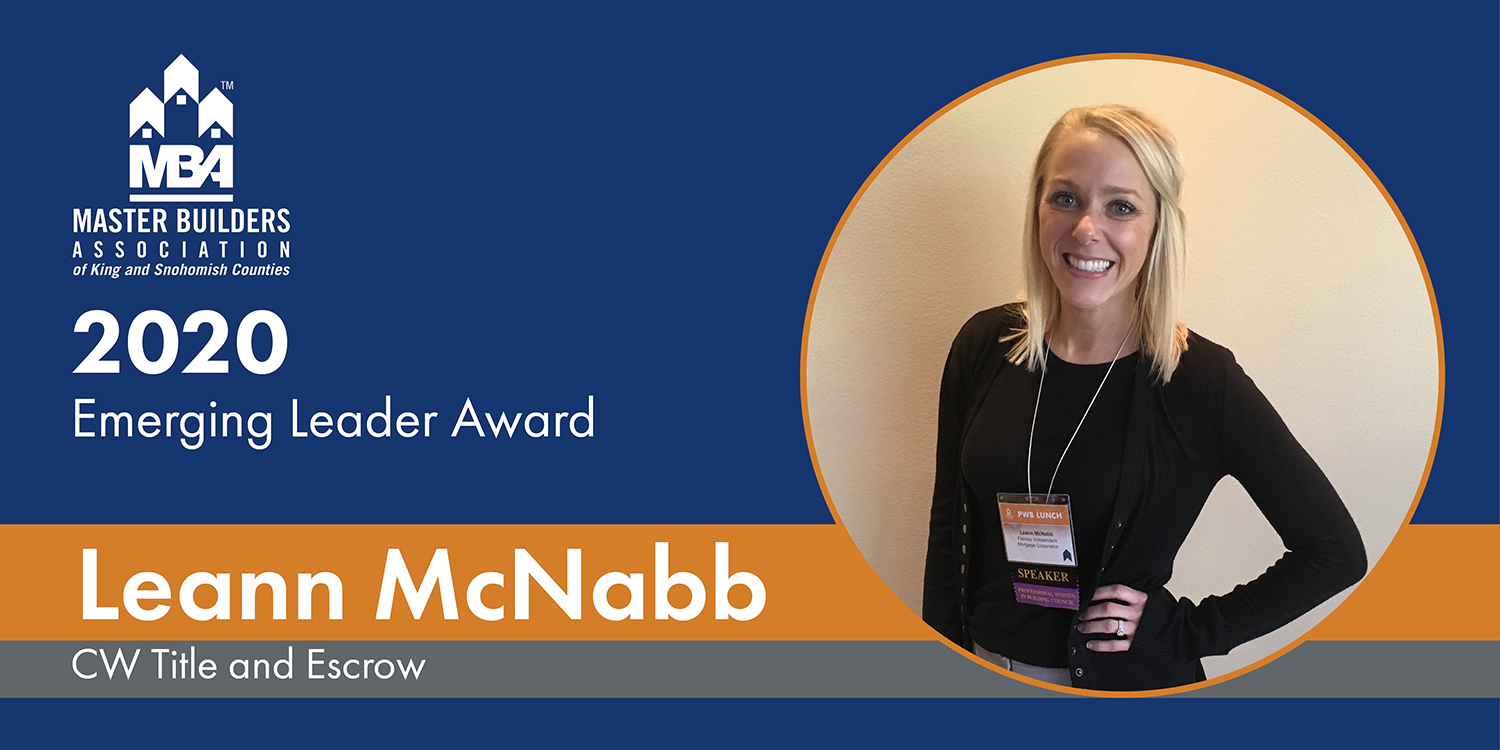 2020 Emerging Leader Award Winner Leann McNabb, CW Title and Escrow, Bellevue, WA