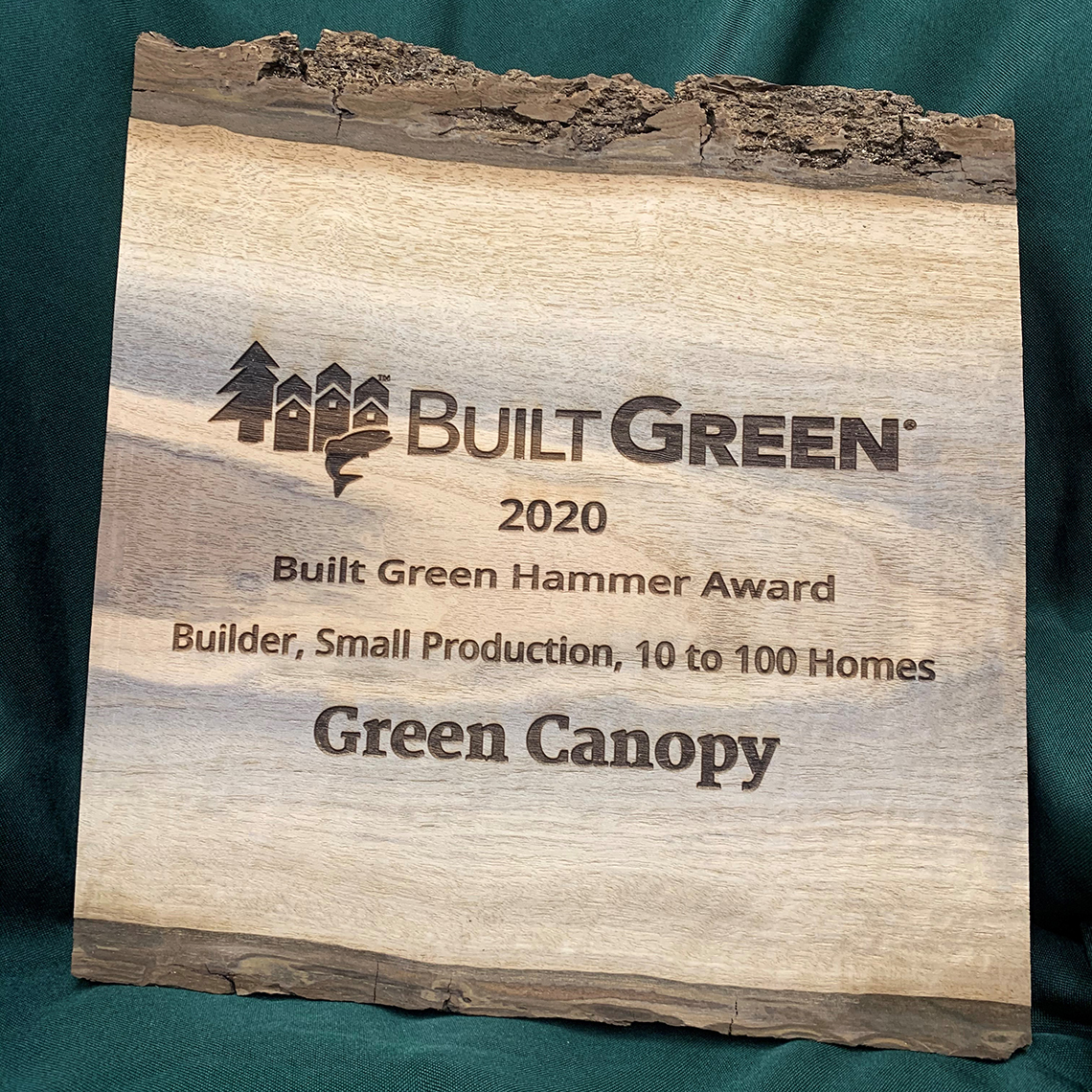 Green Canopy 2020 Built Green Hammer Award plaque