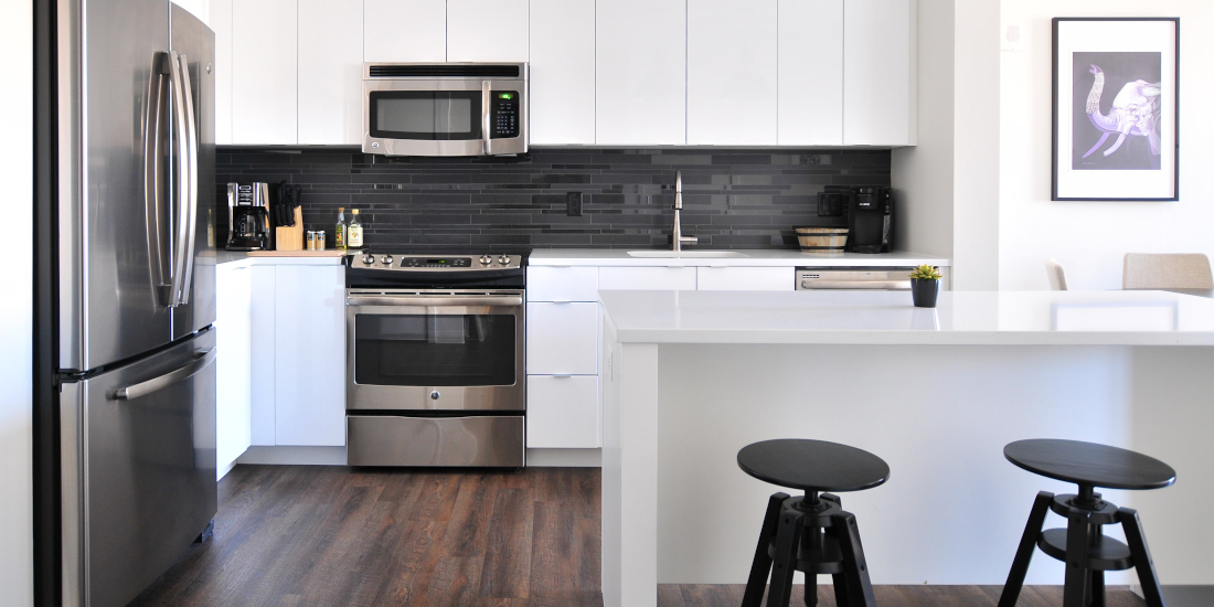 Modern kitchen with a wood floor